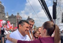 Javier May acompaña a Sheinbaum en su informe, refuerza la transformación.