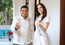 Javier May recibe a Miss Universe 2025 en la Casa de la Laguna.