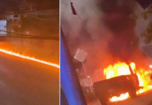 Choque y persecución terminan en incendio vehicular.