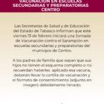 COMUNICADO SOBRE LA VACUNACIÓN EN ESCUELAS SECUNDARIAS Y PREPARATORIAS DEL MUNICIPIO DE CENTRO.