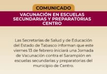 COMUNICADO SOBRE LA VACUNACIÓN EN ESCUELAS SECUNDARIAS Y PREPARATORIAS DEL MUNICIPIO DE CENTRO.