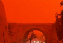 Tormenta del Sahara pinta de rojo el cielo.