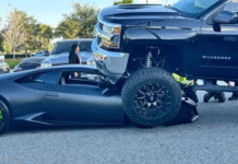 Camioneta aplasta Lamborghini y desata ola viral.