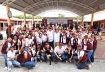 Claudia Sheinbaum y Javier May refuerzan becas para estudiantes tabasqueños.