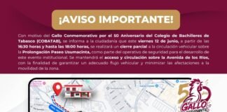 Cierre parcial en Paseo Usumacinta por el Gallo del COBATAB.
