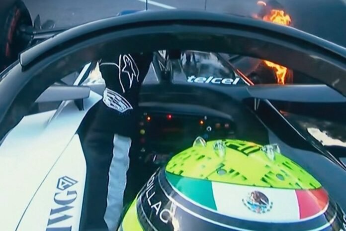 incendio-auto-sergio-checo-perez-f1-gp-monaco-2026
