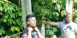 Vecinos amarran a poste a presunto ladrón en Nacajuca.