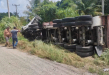 Tráiler vuelca tras maniobra heroica.